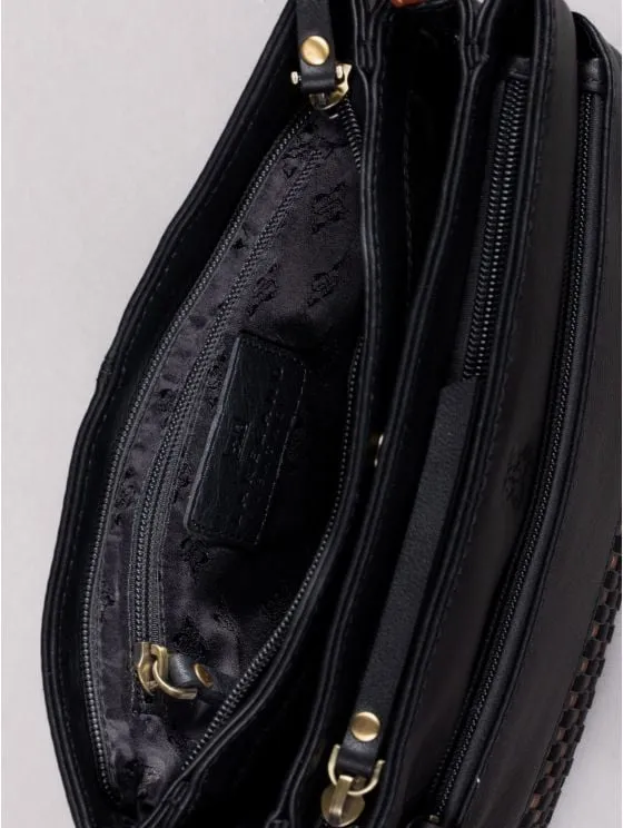 Waverton Duo Leather Cross Body Bag in Black