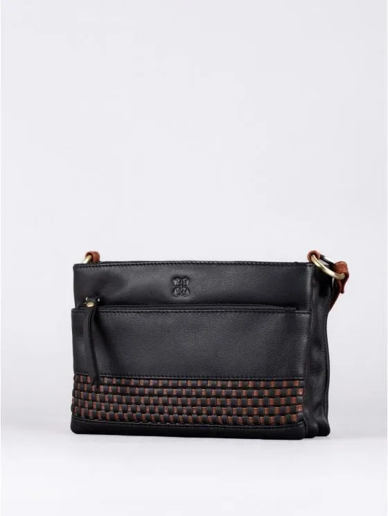 Waverton Duo Leather Cross Body Bag in Black