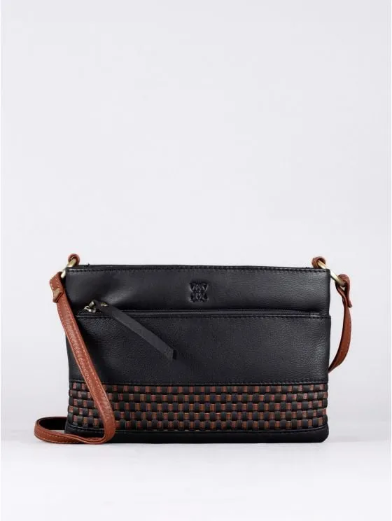 Waverton Duo Leather Cross Body Bag in Black