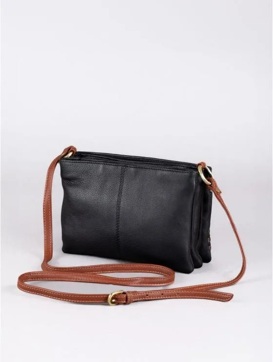 Waverton Duo Leather Cross Body Bag in Black