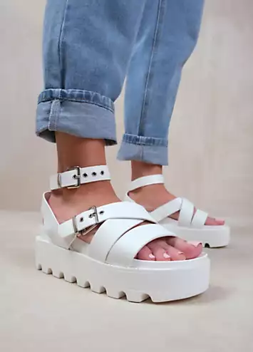 Where’s That From Layla White Buckle Strap Platform Sandals | Grattan