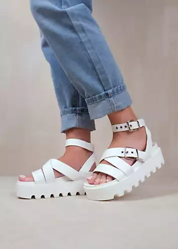 Where’s That From Layla White Buckle Strap Platform Sandals | Grattan