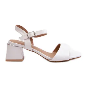 Women's Sandals on a Block Made of Eco Leather, White Leisha