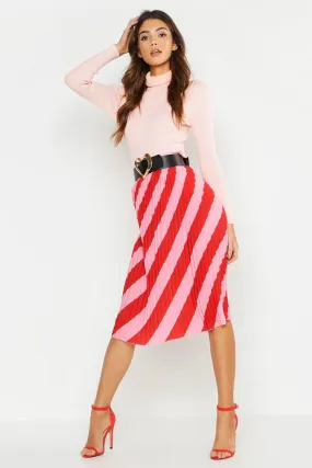 Woven Stripe Pleated Skirt